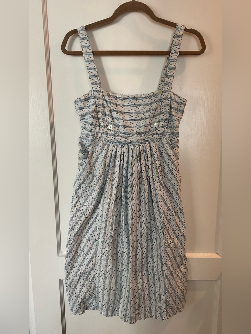 Anthropologie Viola Blue & White Striped Patterned Sleeveless Dress Coquette EUC